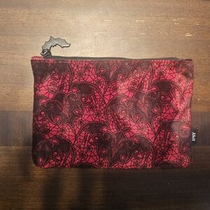 ipsy Red and Black Spider Web And Bat Velvet Pouch